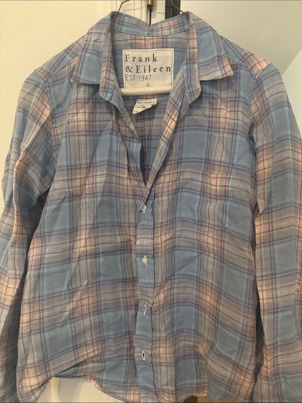 Frank & Eileen Pastel Blue and Pink Plaid Button-Down Shirt
